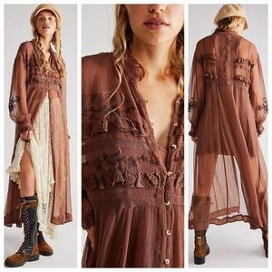 New Free People Amelia Lace Maxi Dress $198 X-SMALL Brown